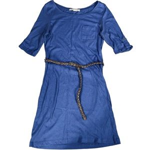 3/$44 Derek Heart size medium blue 3/4 sleeve stretchy mini dress & braided belt